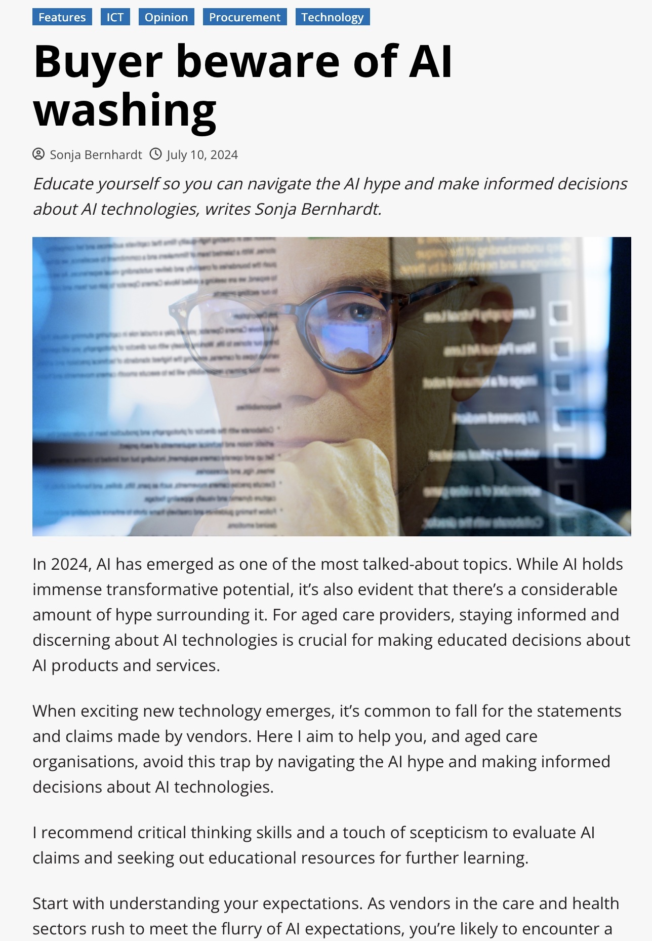 Article on AI Washing by Sonja Bernardt OAM.